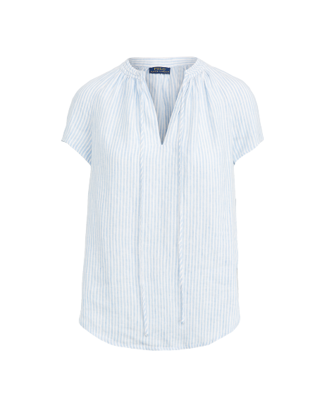 Ralph Lauren 条纹亚麻布领结女式衬衫