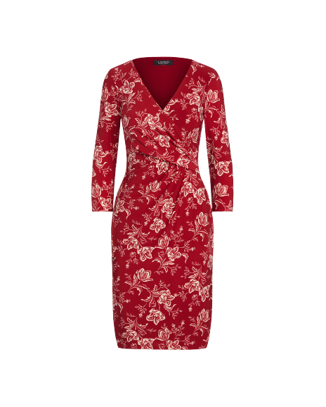 Ralph Lauren 花卉图案平纹针织斜襟连衣裙
