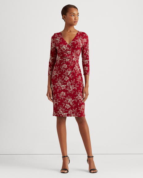 Ralph Lauren 花卉图案平纹针织斜襟连衣裙