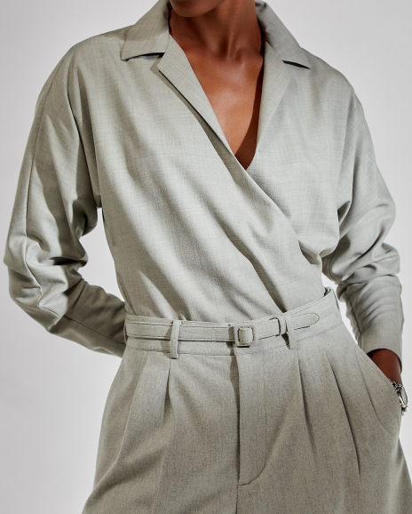 Ralph Lauren Libby羊毛斜纹布裹身式女式衬衫