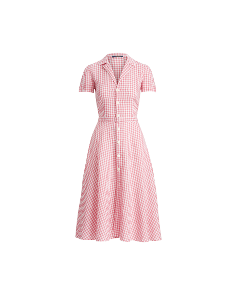 Ralph Lauren 方格亚麻衬衫式连衣裙