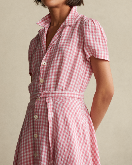 Ralph Lauren 方格亚麻衬衫式连衣裙