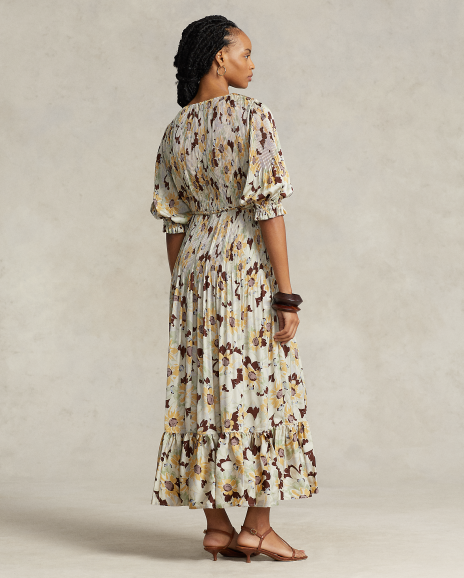 Ralph Lauren 花卉图案绸缎连衣裙
