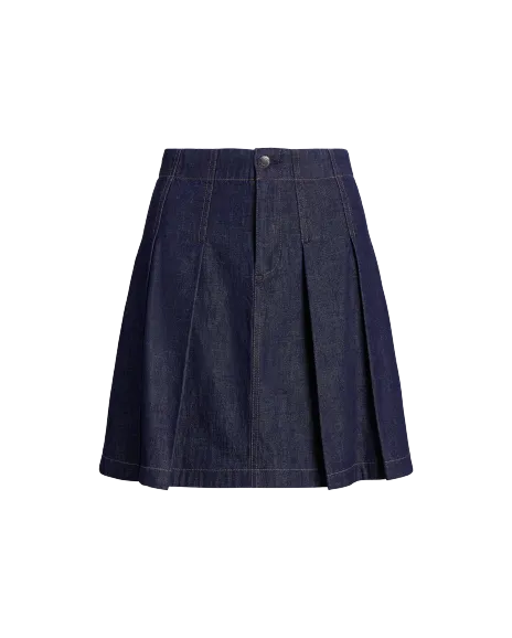 Ralph Lauren 褶裥棉质牛仔布迷你半身裙