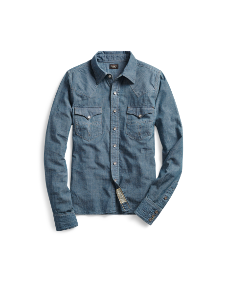 Ralph Lauren 修身版靛蓝青年布棉美式西部风格衬衫