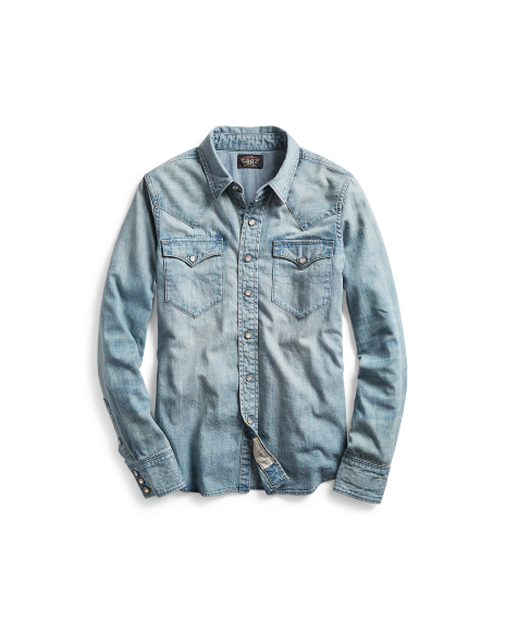 Ralph Lauren 修身版靛蓝牛仔布棉西部衬衫