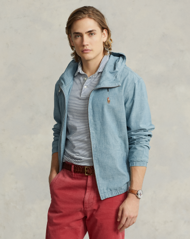 Ralph Lauren 靛蓝棉青年布连帽夹克