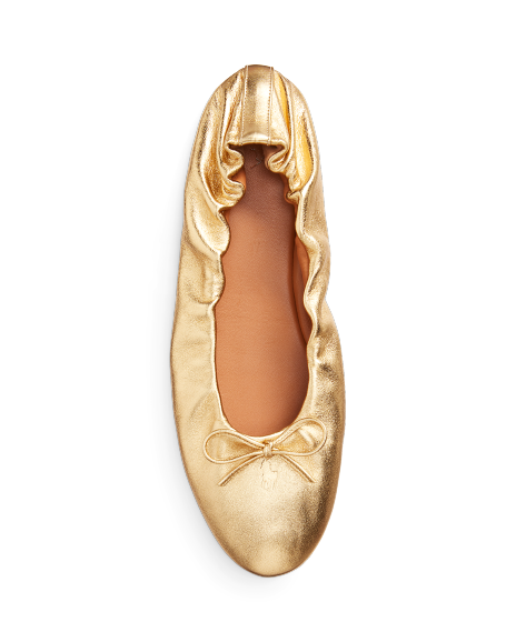 Ralph Lauren 金属光泽纳帕皮革芭蕾平底鞋