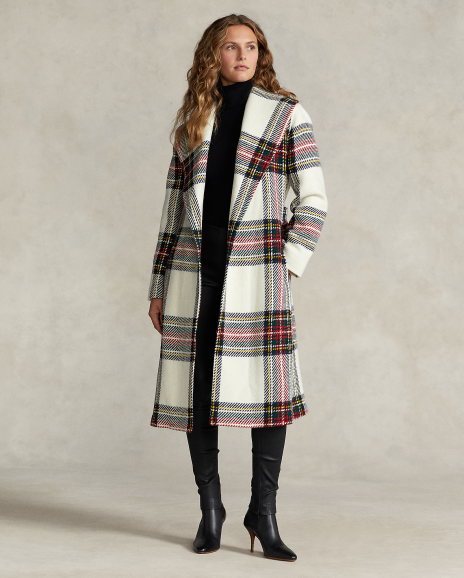 Ralph Lauren 宽松版格纹羊毛裹身式外套