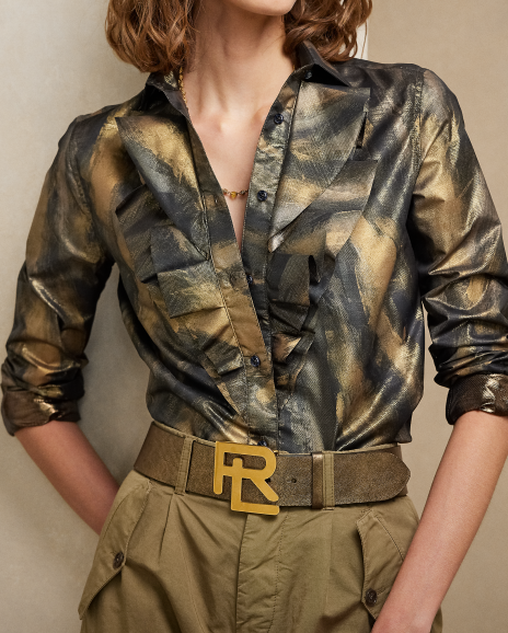 Ralph Lauren Keara褶边金属光泽衬衫