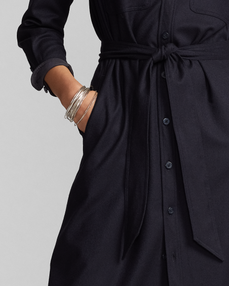 Ralph Lauren 配腰带法兰绒衬衫式连衣裙
