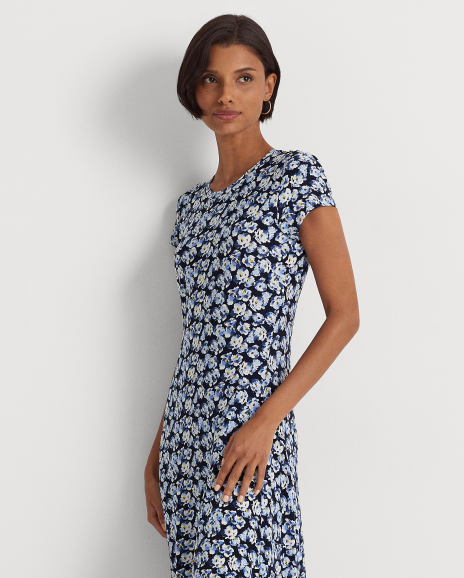 Ralph Lauren 花卉图案平纹针织T恤式连衣裙