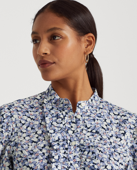 Ralph Lauren 花卉图案褶边亚麻衬衫