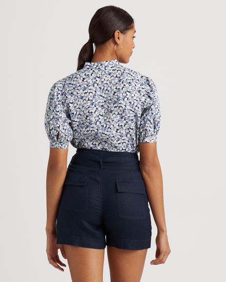 Ralph Lauren 花卉图案褶边亚麻衬衫