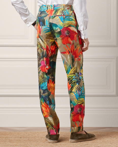 Ralph Lauren 花卉图案印花桑蚕丝山东绸长裤