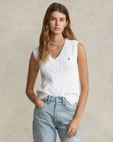 Ralph Lauren 绞花编结棉V领针织衫背心