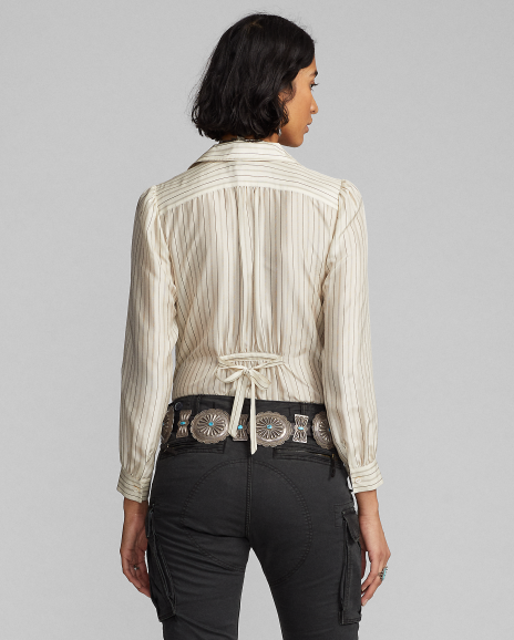 Ralph Lauren 条纹桑蚕丝背面系结女式衬衫