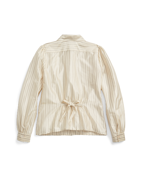 Ralph Lauren 条纹桑蚕丝背面系结女式衬衫