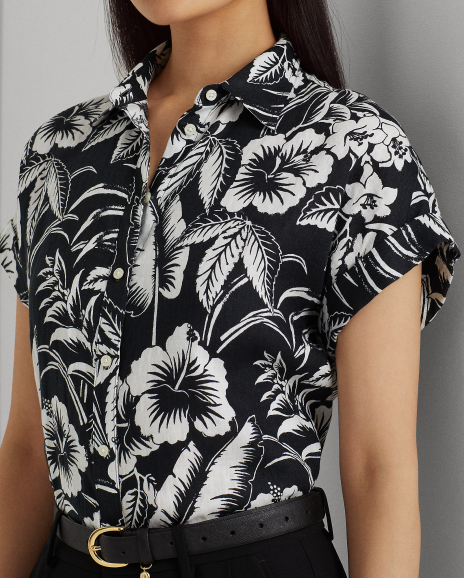 Ralph Lauren 宽松版花卉图案亚麻短袖衬衫