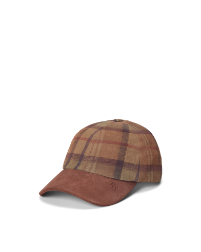 Ralph Lauren 格纹绒面羊绒面革棒球帽