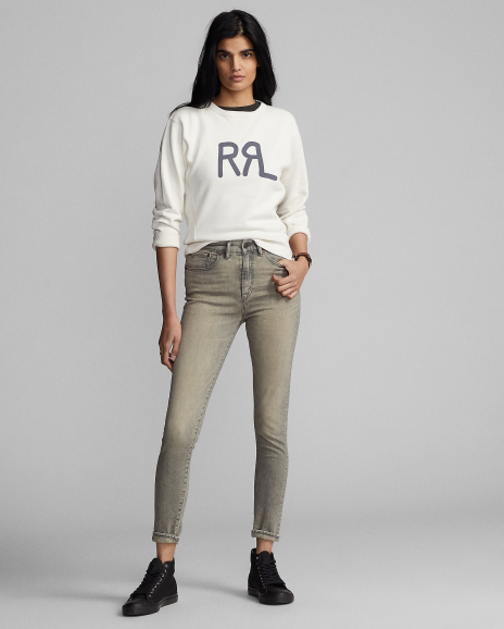 Ralph Lauren 高腰紧身版复古弹力灰色牛仔裤