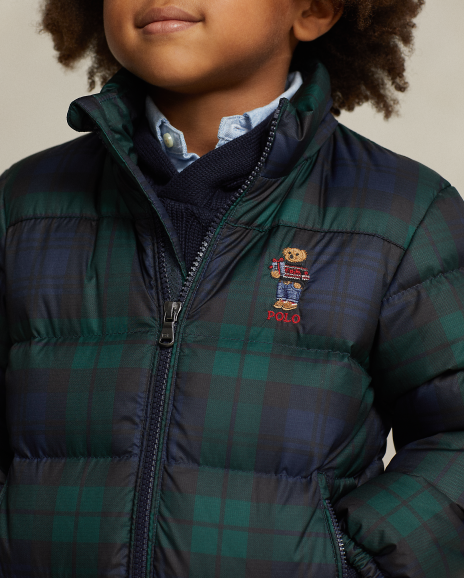 Ralph Lauren Polo熊格纹羽绒连帽夹克