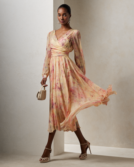Ralph Lauren Skielar花卉图案褶皱日常连衣裙