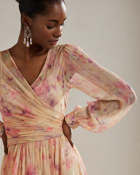 Ralph Lauren Skielar花卉图案褶皱日常连衣裙