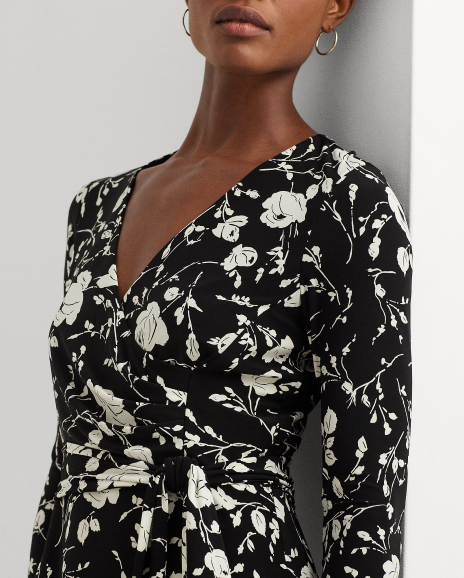 Ralph Lauren 花卉图案斜襟平纹针织连衣裙