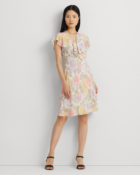 Ralph Lauren 花卉图案领口系结连衣裙