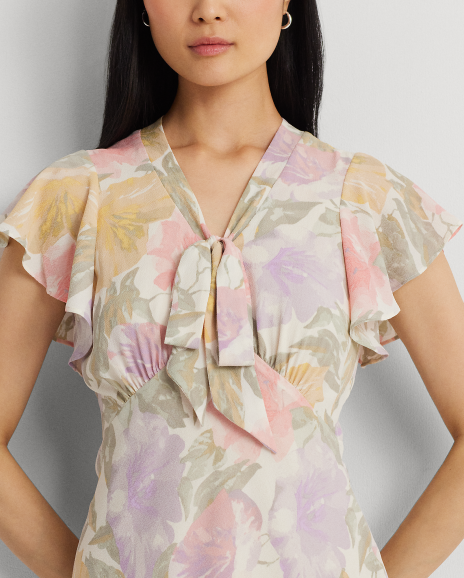 Ralph Lauren 花卉图案领口系结连衣裙