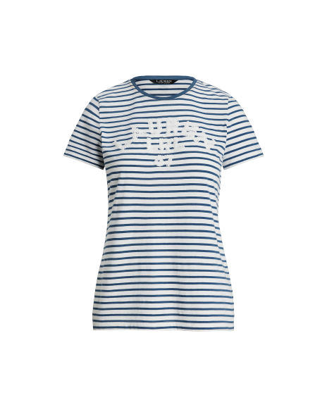 Ralph Lauren 宽松版徽标条纹棉平纹针织T恤