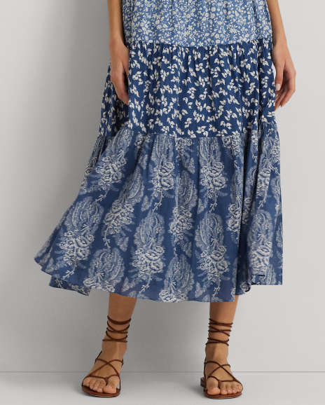 Ralph Lauren 拼饰花卉图案棉薄纱层叠半身裙