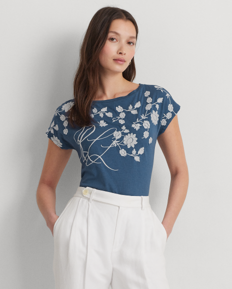 Ralph Lauren 宽松版花卉刺绣平纹针织T恤