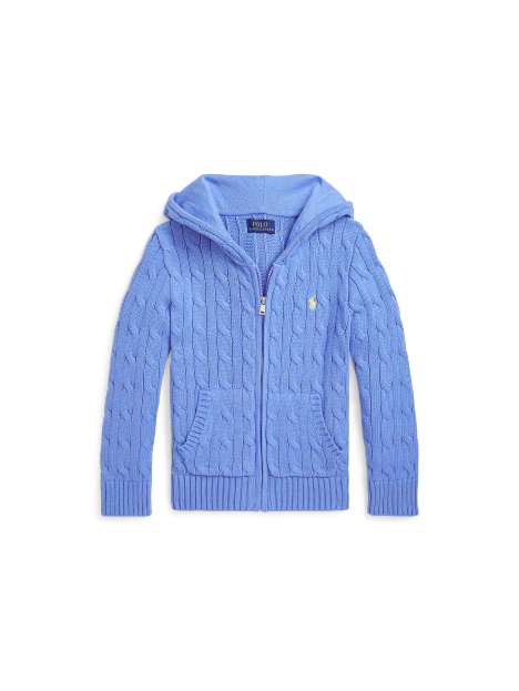 Ralph Lauren 绞花编结棉质连帽全拉链针织衫
