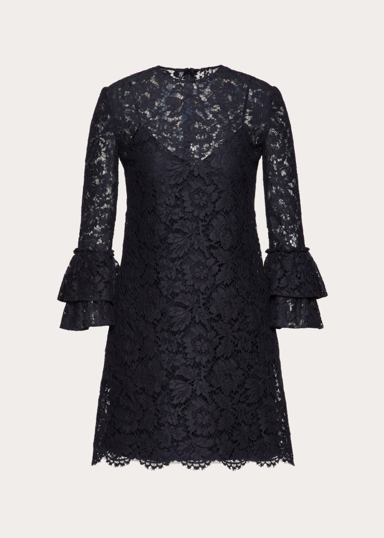 褶饰重磅蕾丝连衣裙|valentino华伦天奴中国官网