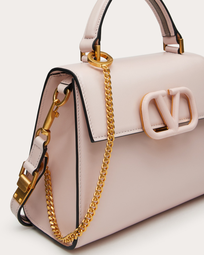 valentino华伦天奴女士粉红色vsling 小号光面小牛皮手提包|valentino