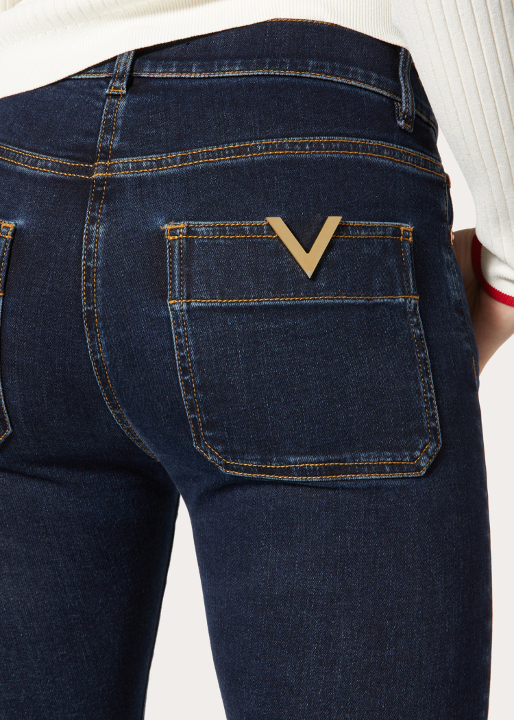 金色v 字牛仔裤