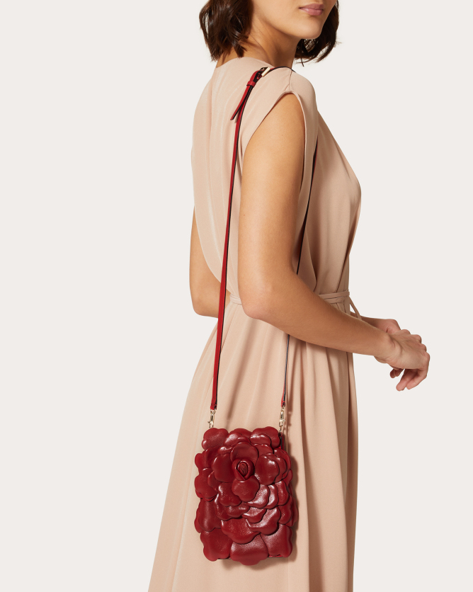 valentino华伦天奴女士红色atelier 小号花瓣羊皮玫瑰包|valentino