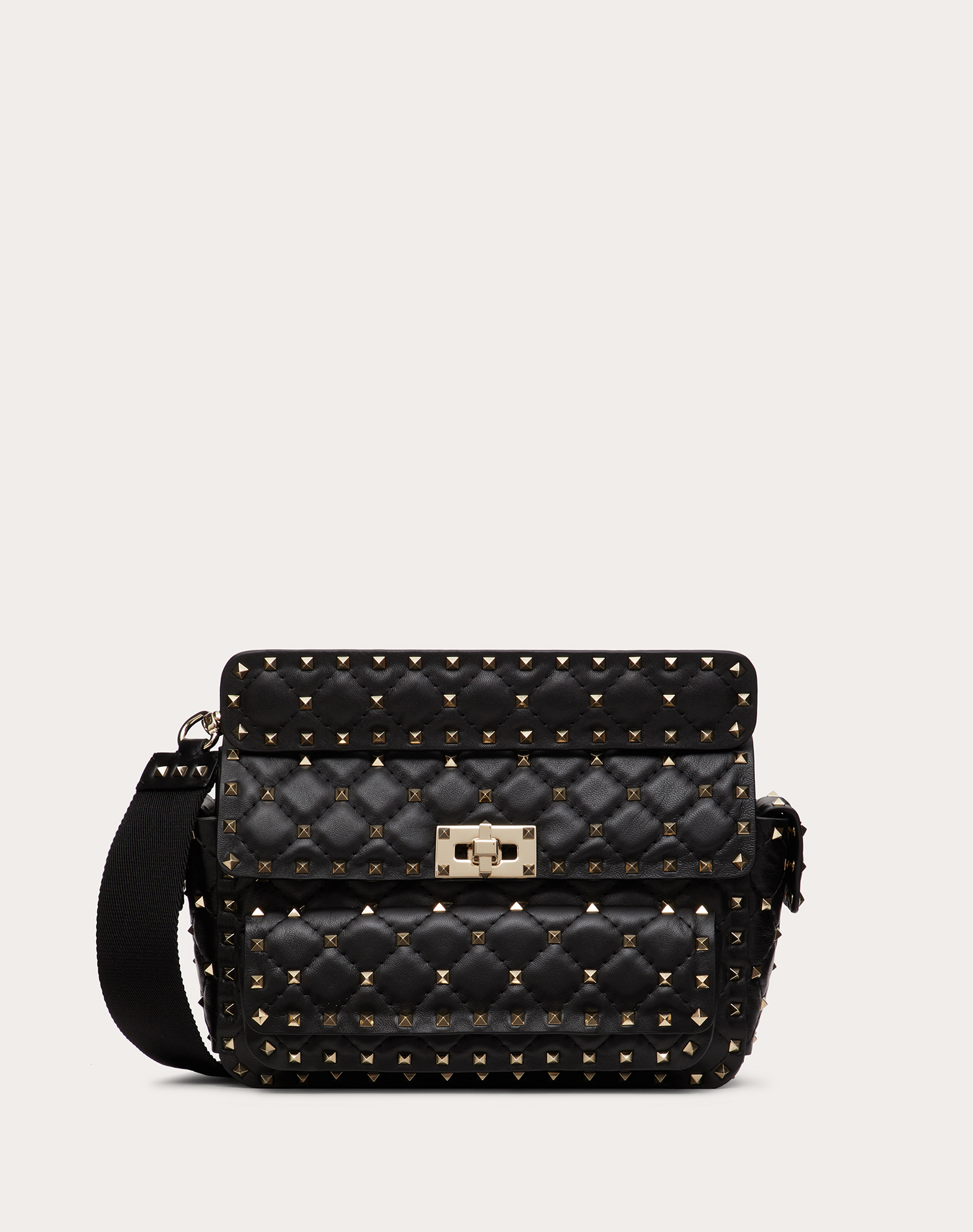 Valentino华伦天奴女士黑色Rockstud Spike中号链式羊皮手袋|Valentino