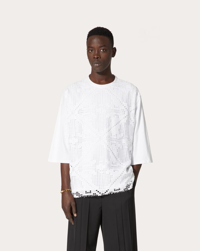 valentino华伦天奴男士白色正面钩针编织 t恤|valentino华伦天奴中国