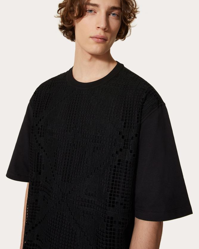 valentino华伦天奴男士黑色正面钩针编织 t恤|valentino华伦天奴中国