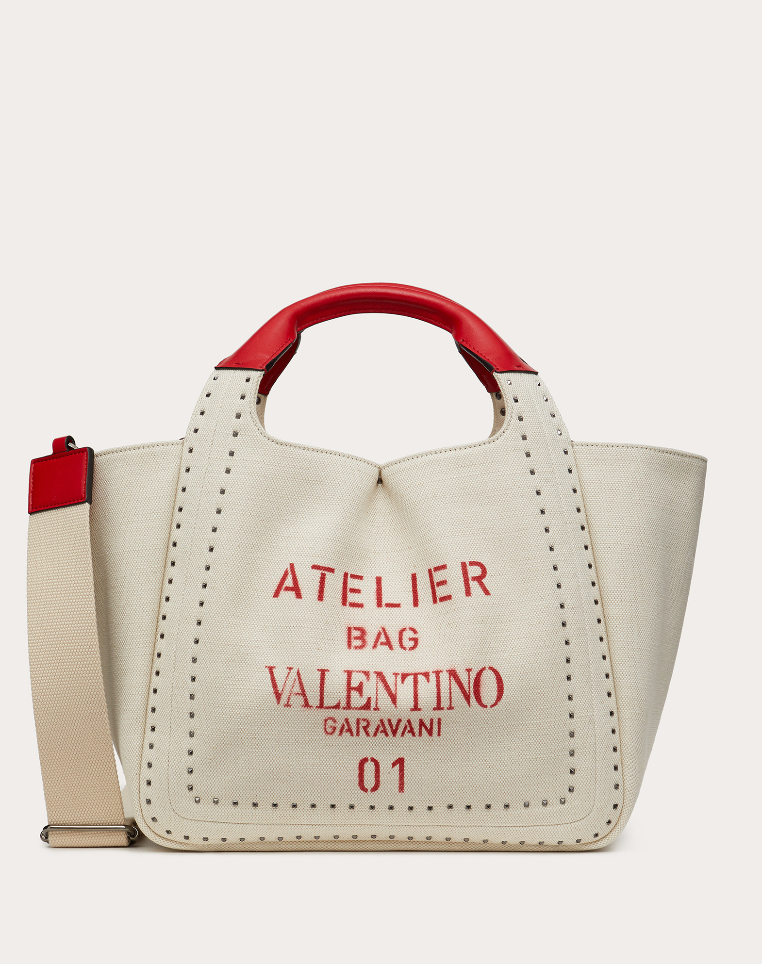 Valentino华伦天奴女士米色/红色Atelier Bag 01 Metal Stitch Edition