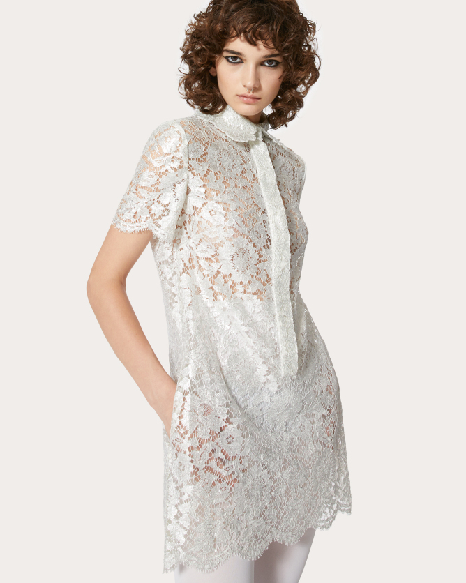 valentino华伦天奴女士银色银色厚质蕾丝连衣裙|valentino华伦天奴