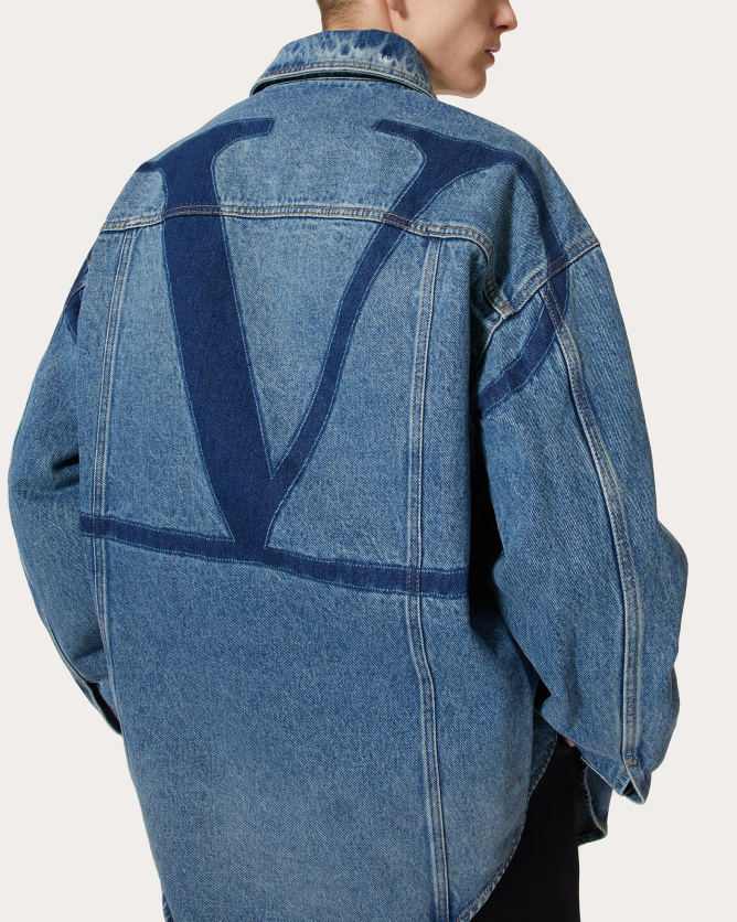 valentino华伦天奴男士蓝色vlogo signature牛仔衬衫 |valentino