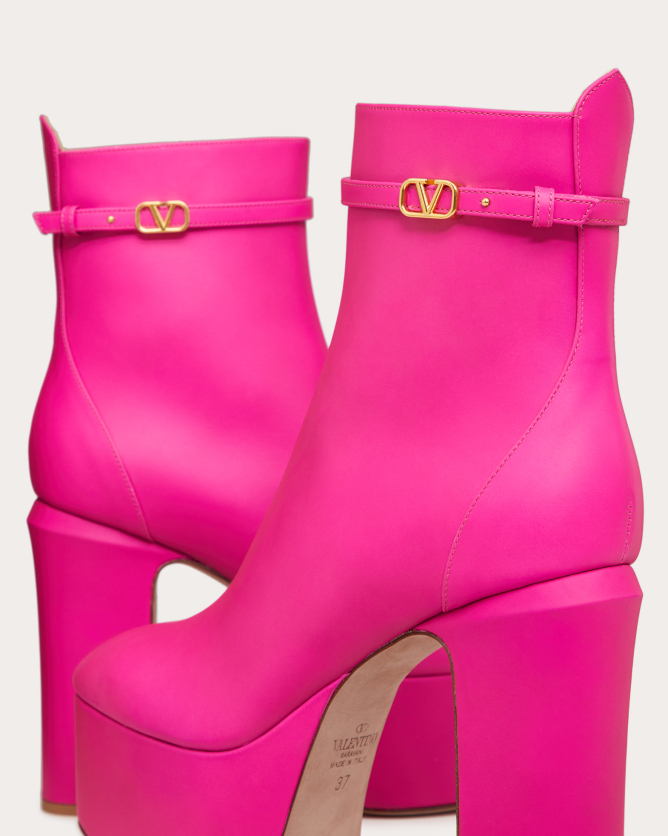 valentino华伦天奴女士粉红色valentino garavani tan-go小牛皮防水台