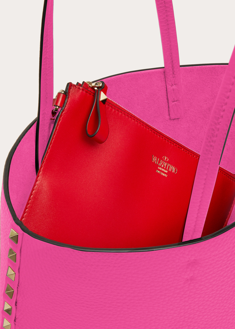 valentino华伦天奴女士玫红色rockstud pet n/s定制款托特包 |valenti