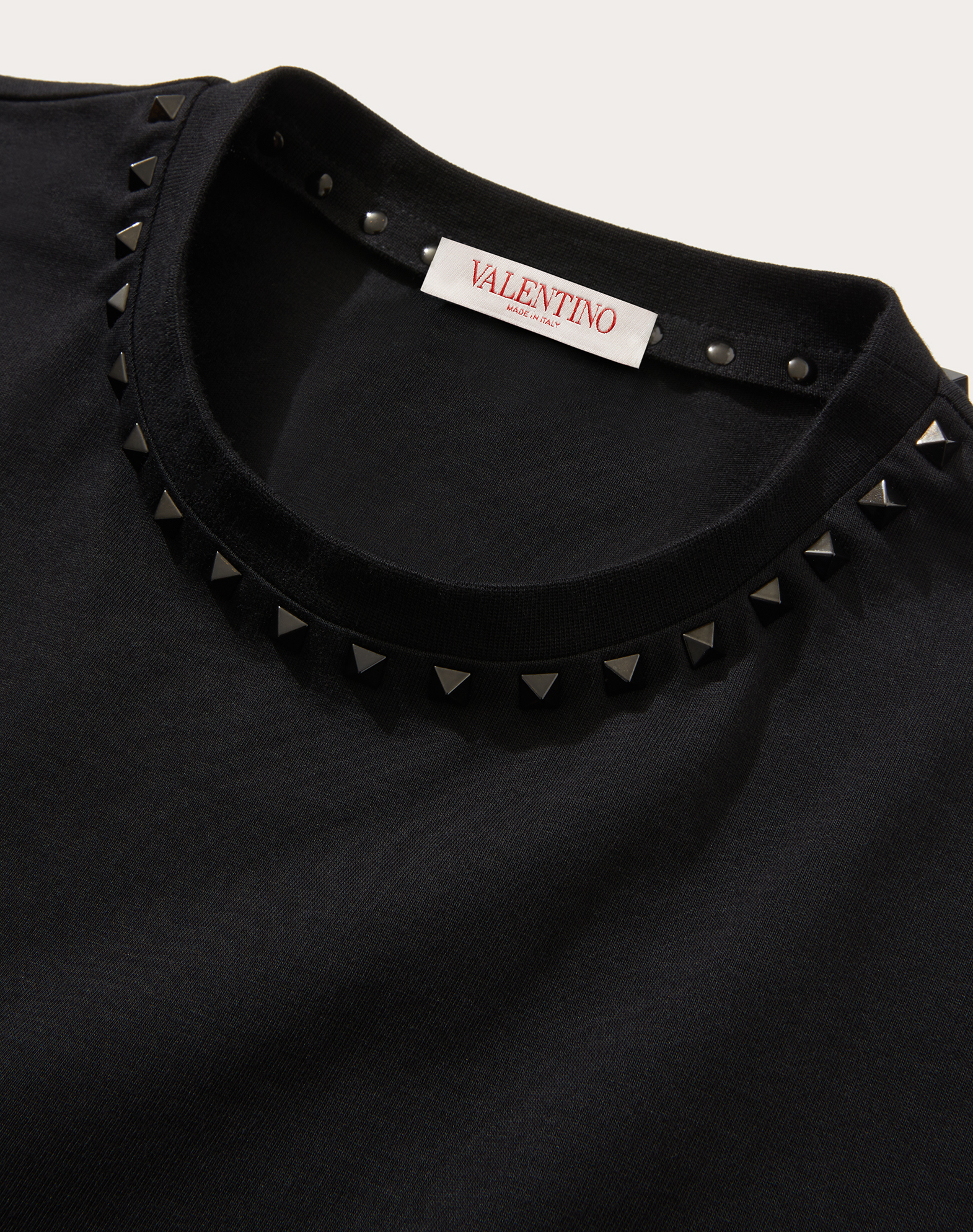 Valentino华伦天奴男士黑色BLACK UNTITLED铆钉棉质圆领T恤|Valentino 