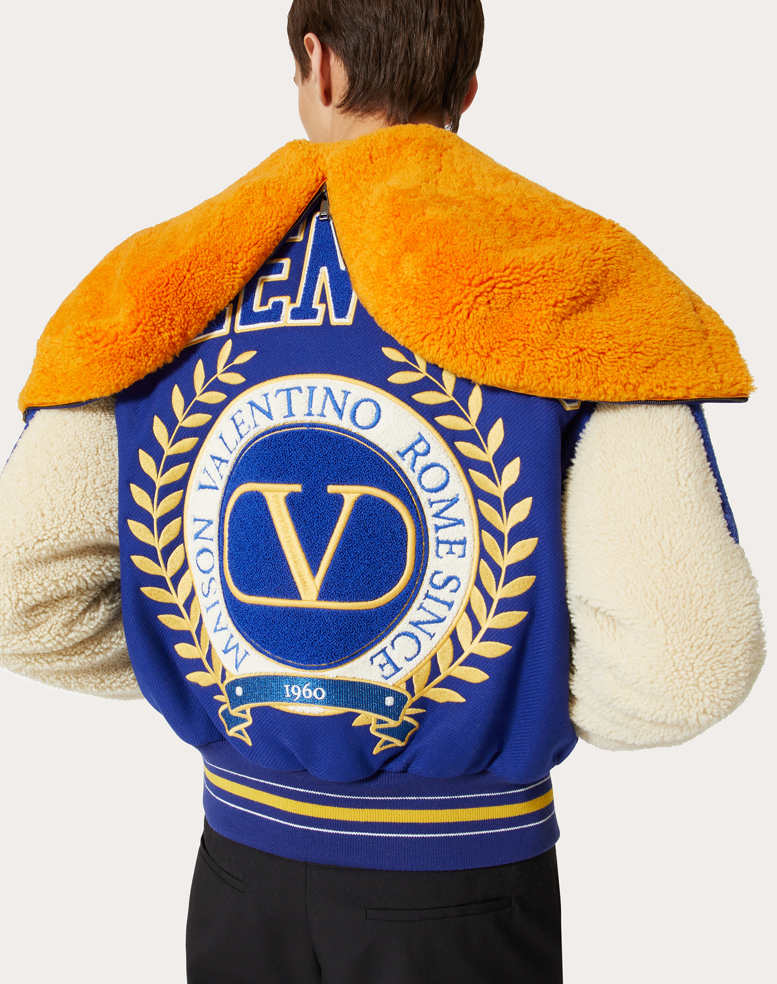 Valentino华伦天奴男士蓝色/多色MAISON VALENTINO刺绣羊毛飞行员连帽 