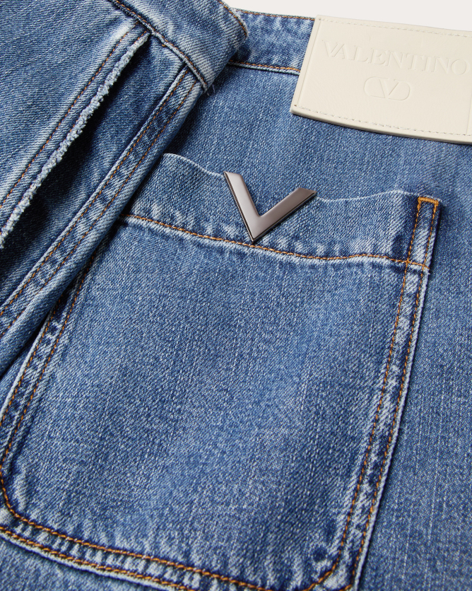 金属vdetail牛仔百慕大短裤